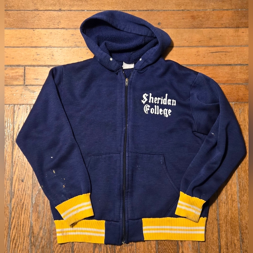 VTG 70s Sheridan College Varsity Zip Hoodie S